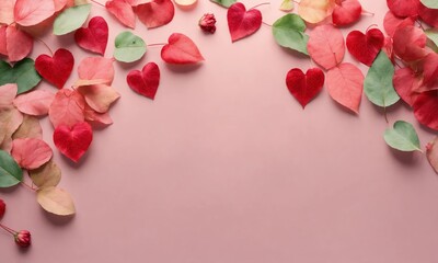 Red and pink hearts background texture. Holiday Saint Valentine's day love concept. Wide screen wallpaper. Panoramic web banner with copy space for design.