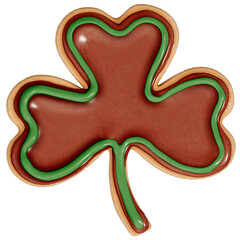 St. Patrick's Day dessert Chocolate Mint Shamrock cookies on transparent background, 3D Rendering