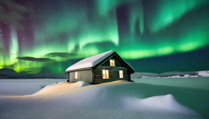 aurora boreale neve inverno  - obrazy, fototapety, plakaty