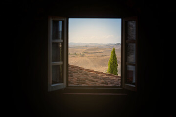 window over Tuscany in summer 