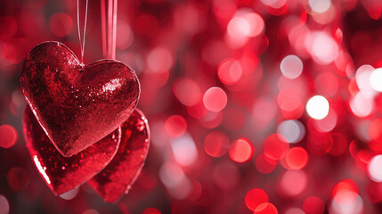 Red hearts background, valentine day greeting card. lights Bokeh background. Love concept