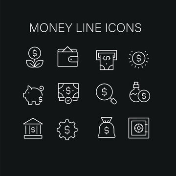 Set of Money Related Vector Line Icons , money and cash line icon vector design