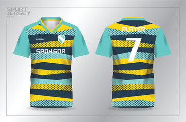 tosca and yellow sport jersey for football and soccer shirt template - obrazy, fototapety, plakaty
