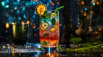 glass of champagne with ice