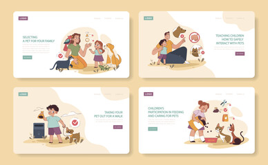 Family and Pets Engagement set. Selecting a suitable pet. Teaching safe pet interaction. Promoting responsibility in walks. Encouraging kids in pet care.