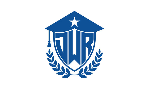 DWR three letter iconic academic logo design vector template. monogram, abstract, school, college, university, graduation cap symbol logo, shield, model, institute, educational, coaching canter, tech