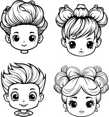 Face girl emoji with vector coloring page