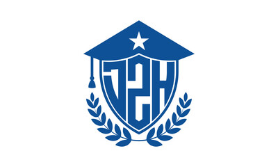 DZH three letter iconic academic logo design vector template. monogram, abstract, school, college, university, graduation cap symbol logo, shield, model, institute, educational, coaching canter, tech