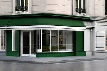 template for green storefront boutique design , vintage european style vitrine