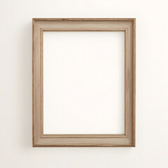 
Marco vertical rectangular fino de madera clara colgado en una pared con textura blanca, plano, vista superior, ilustraci&oacute;n 3D