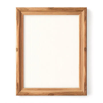 
Marco vertical rectangular fino de madera clara colgado en una pared con textura blanca, plano, vista superior, ilustración 3D