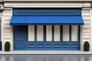 vintage boutique storefront template , white and bluecommercial facade layout