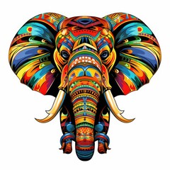 Elephant in bright colourful psychedelic pop art style on white background.