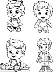 Cute boy vector coloring page