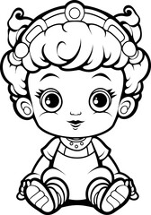 Baby boy emoji vector image, black and white coloring page