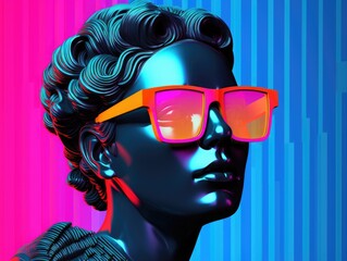 Pixel art 8-bit art style 3D of portrait ancient Greek statue in modern style wearing sunglasses