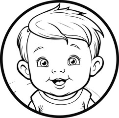 Baby boy emoji vector image, black and white coloring page