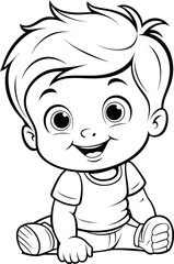 Baby boy emoji vector image, black and white coloring page