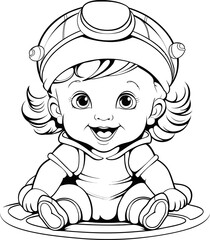 Baby boy emoji vector image, black and white coloring page