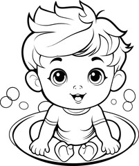 Baby boy emoji vector image, black and white coloring page