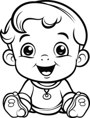 Baby boy emoji vector image, black and white coloring page