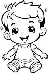 Baby boy emoji vector image, black and white coloring page