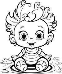Baby boy emoji vector image, black and white coloring page