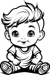 Baby boy emoji vector image, black and white coloring page