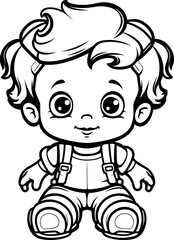 Baby boy emoji vector image, black and white coloring page