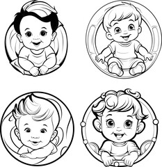 Baby boy emoji vector image, black and white coloring page