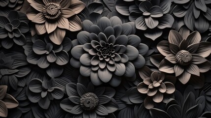 A beatiful wooden floral wall design in black color,  space for text .2 - Generative AI