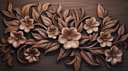 A beatiful wooden floral wall design in brown color,  space for text .2 - Generative AI