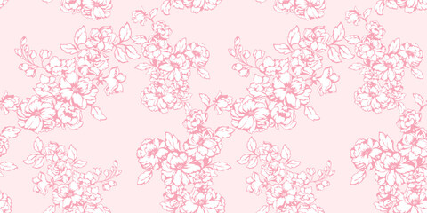 Vector hand drawn artistic  abstract branches ditsy flowers intertwined in a seamless pattern. Monotone pastel shape floral print. Template for design, textile, fashion, fabric, wallpaper