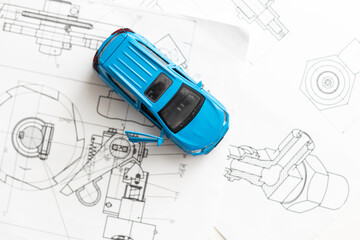  Thailand, April 5, 2018 : Cheque book , pen and red Volk swaken mini car model isolated on white background. Buy car by cheque payment in concept.