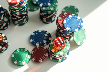Casino poker chips isolated on white background