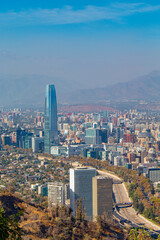 city aerial view Santiago Chile river Mapocho