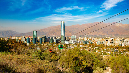 Santiago Metropolitan Park Cable Car and Santiago aerial skyline  Chile