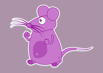Mouse with big moustache in pink as a profile sticker on a colored background - vector
