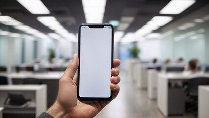photo of a hand holding a smartphone with a plain white screen made by AI generative