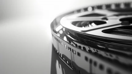 Fotobehang Close-up of a classic film reel in monochrome tones. © Jan