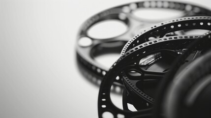 Multiple film reels with a focus on their intricate details. - obrazy, fototapety, plakaty