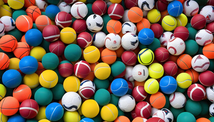 Multi colored spheres of sport balls galore outdoors