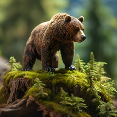 Obraz premium Concept photo of a miniature grizzly bear in the forest