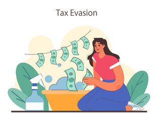 Tax evasion. Financial efficiency, budgeting and economy idea. Taxes deduction and refund. Flat vector illustration