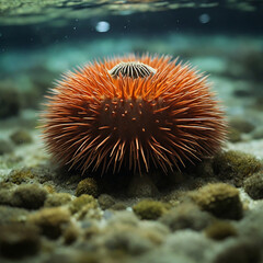 Naklejka na ściany i meble Sea Urchins Revealed Spines, Secrets, and the Harmony of Oceanic Ecosystems ai generated