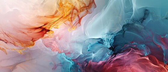 Ethereal smoke dance in hues of blue, pink, and red, like an abstract painting.
