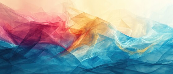 Vibrant low poly pastel abstraction with sharp geometric shapes in orange and blue.