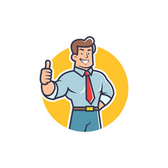 Retro businessman cartoon mascot illustration. Man in business suit giving a thumbs up pose. Vector illustration.