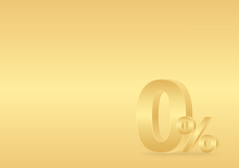 Zero Percent. 0% Sale Discount or 0% Commission. Vector Illustration on Golden Background. 