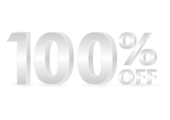 100% or 100 Percent Off Sale Discount. 100% for Banner, Poster or Advertising. Vector Illustration. 